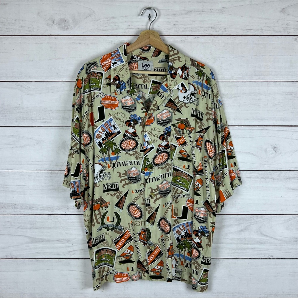 Vintage Miami Hurricanes Hawaiian Button Short Sleeve Shirt XL
